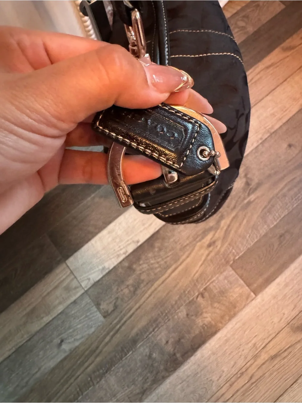 Coach Black Signature Jacquard Hobo with Beaded Charm